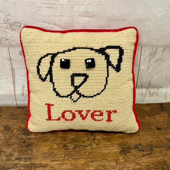 Vintage Needlepoint Dog Lover Pillow - Picture 1 of 4